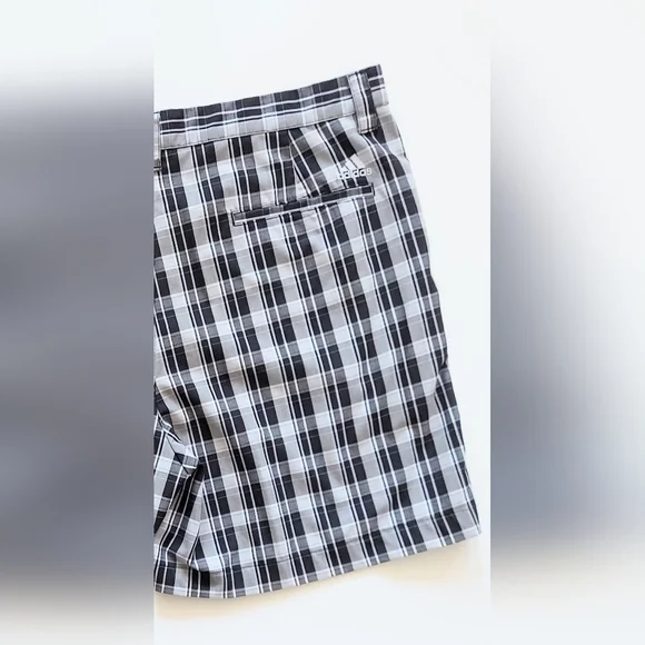 Adidas Golf Shorts Mens Size 38 Black White Plaid - Picture 6 of 7
